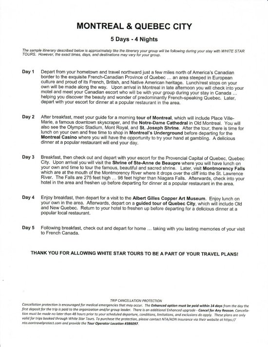 Montreal Quebec City trip